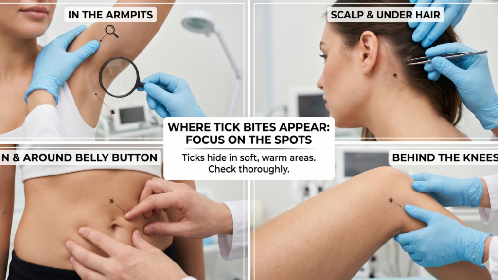 Where tick bites usually shows up