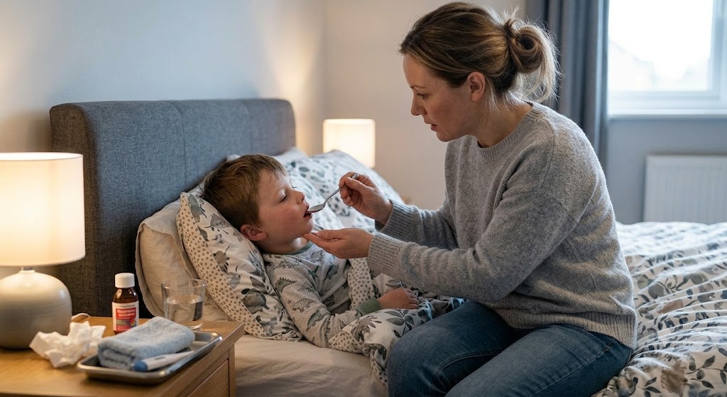 a mother caring for her sick child