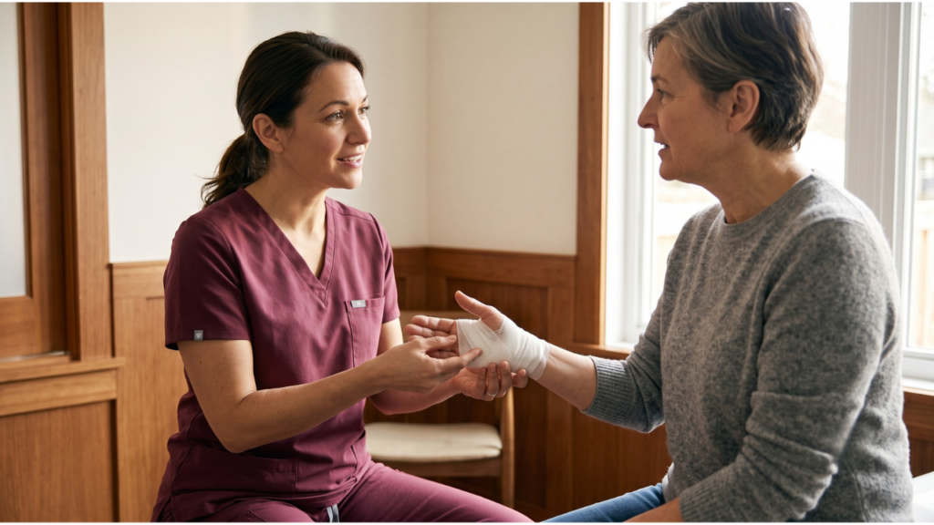 provider examining a hand