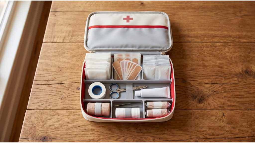 first aid kit flat-lay