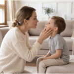 parent gently checking child's eye