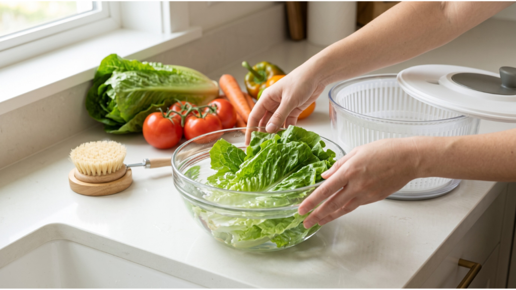 immersion washing  salad spinner method
