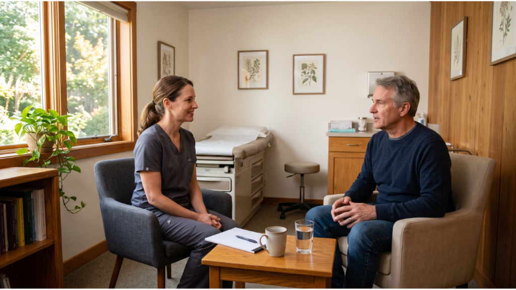 Doctor and a patient in a exam room
