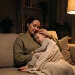 Parent comforting a child with a nighttime cough