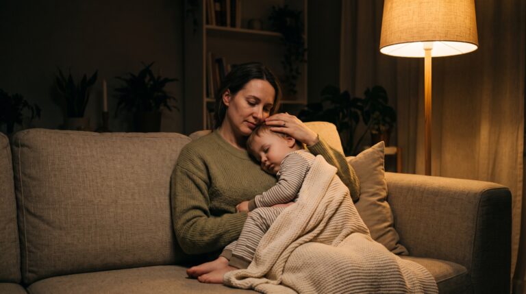 Parent comforting a child with a nighttime cough