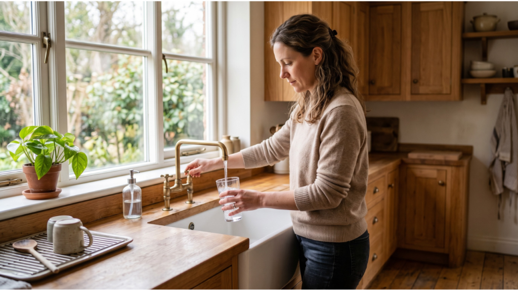 Woman in her 30s drinking water