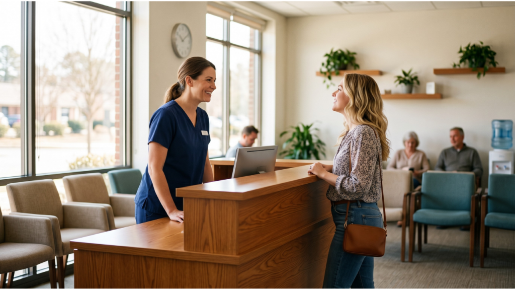 Woman in her 30s talking to a doctor