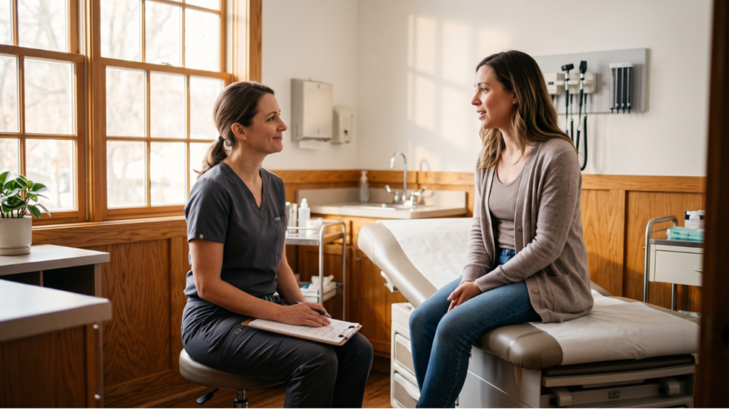 Woman in her 30s visiting the doctor