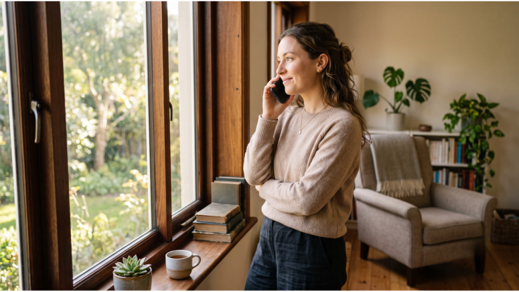 patient talking on the phone in a exam room